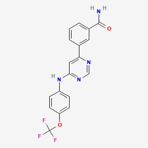 molecular formula C18H13F3N4O2 B1684429 3-(6-((4-(Trifluoromethoxy)phenyl)amino)pyrimidin-4-yl)benzamide CAS No. 778270-11-4