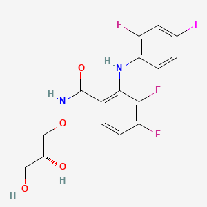 molecular formula C16H14F3IN2O4 B1684481 N-[(2R)-2,3-dihydroxypropoxy]-3,4-difluoro-2-[(2-fluoro-4-iodophenyl)amino]benzamide CAS No. 391210-10-9