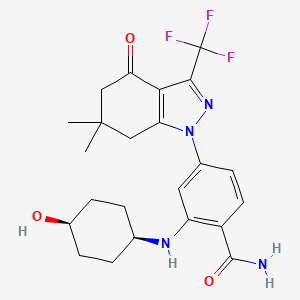 B1684517 4-(6,6-dimethyl-4-oxo-3-(trifluoromethyl)-4,5,6,7-tetrahydro-1H-indazol-1-yl)-2-((1r,4r)-4-hydroxycyclohexylamino)benzamide CAS No. 908112-43-6