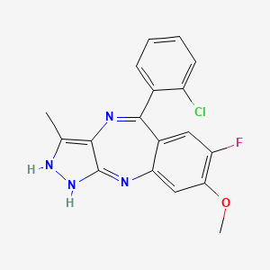 molecular formula C18H14ClFN4O B1684536 5-(2-Chlorophenyl)-7-fluoro-1,2-dihydro-8-methoxy-3-methylpyrazolo(3,4-b)(1,4)benzodiazepine CAS No. 882531-87-5