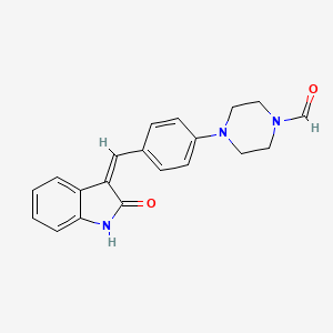 B1684538 (Z)-4-(4-((2-Oxoindolin-3-ylidene)methyl)phenyl)piperazine-1-carbaldehyde CAS No. 186610-89-9
