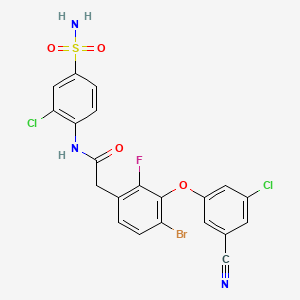 molecular formula C21H13BrCl2FN3O4S B1684576 2-(4-bromo-3-(3-chloro-5-cyanophenoxy)-2-fluorophenyl)-N-(2-chloro-4-sulfamoylphenyl)acetamide CAS No. 867365-76-2