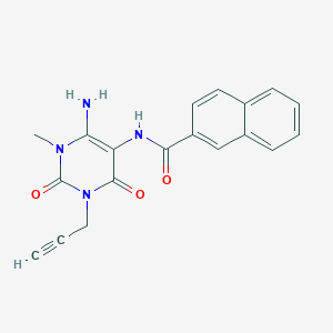 molecular formula C19H16N4O3 B168732 N-(6-amino-1-methyl-2,4-dioxo-3-prop-2-ynylpyrimidin-5-yl)naphthalene-2-carboxamide CAS No. 197075-93-7