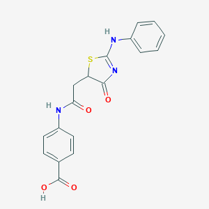 molecular formula C18H15N3O4S B169305 4-{[(2-Anilino-4-oxo-4,5-dihydro-1,3-thiazol-5-yl)acetyl]amino}benzoic acid CAS No. 101413-77-8