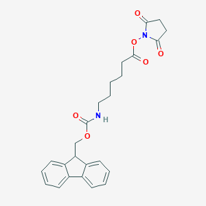 molecular formula C25H26N2O6 B169375 2,5-Dioxopyrrolidin-1-yl 6-((((9H-fluoren-9-yl)methoxy)carbonyl)amino)hexanoate CAS No. 125697-63-4