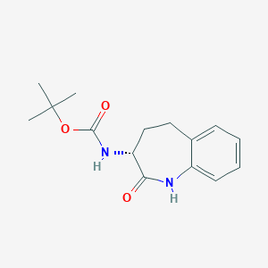 molecular formula C15H20N2O3 B169449 (R)-(2-Oxo-2,3,4,5-tetrahydro-1H-benzo[b]azepin-3-yl)-carbamic acid tert-butyl ester CAS No. 145485-03-6