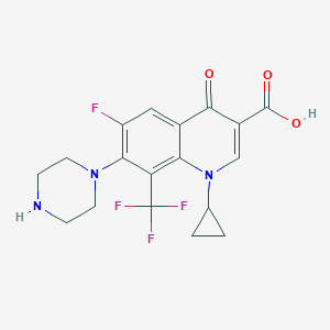 molecular formula C18H17F4N3O3 B169553 3-Quinolinecarboxylic acid, 1-cyclopropyl-6-fluoro-1,4-dihydro-4-oxo-7-(1-piperazinyl)-8-(trifluoromethyl)- CAS No. 138059-98-0