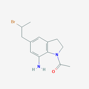 molecular formula C13H17BrN2O B169701 1-[7-Amino-5-(2-bromopropyl)-2,3-dihydro-1H-indol-1-yl]ethanone CAS No. 160968-95-6