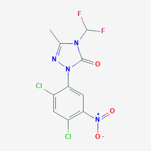molecular formula C10H6Cl2F2N4O3 B169752 2-(2,4-Dichloro-5-nitrophenyl)-4-(difluoromethyl)-2,4-dihydro-5-methyl-3H-1,2,4-triazol-3-one CAS No. 111992-17-7