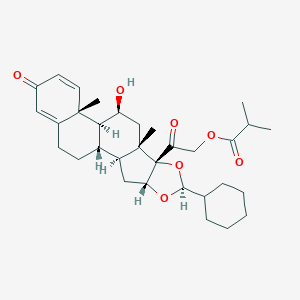 molecular formula C32H44O7 B169780 [2-[(1S,2S,4R,6S,8S,9S,11S,12S,13R)-6-Cyclohexyl-11-hydroxy-9,13-dimethyl-16-oxo-5,7-dioxapentacyclo[10.8.0.02,9.04,8.013,18]icosa-14,17-dien-8-yl]-2-oxoethyl] 2-methylpropanoate CAS No. 141845-81-0