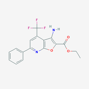 molecular formula C17H13F3N2O3 B169846 Ethyl 3-amino-6-phenyl-4-(trifluoromethyl)furo[2,3-b]pyridine-2-carboxylate CAS No. 160436-48-6