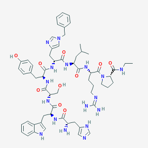 (2S)-1-[(2S)-2-[[(2S)-2-[[(2R)-2-[[(2S)-2-[[(2S)-2-[[(2S)-2-[[(2S)-2-Amino-3-(1H-imidazol-5-yl)propanoyl]amino]-3-(1H-indol-3-yl)propanoyl]amino]-3-hydroxypropanoyl]amino]-3-(4-hydroxyphenyl)propanoyl]amino]-3-(1-benzylimidazol-4-yl)propanoyl]amino]-4-methylpentanoyl]amino]-5-(diaminomethylideneamino)pentanoyl]-N-ethylpyrrolidine-2-carboxamide