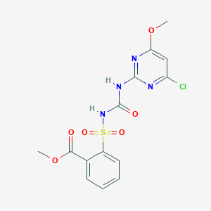 molecular formula C14H13ClN4O6S B170012 methyl 2-(N-(4-chloro-6-methoxypyrimidin-2-ylcarbamoyl)sulfamoyl)benzoate CAS No. 128569-20-0