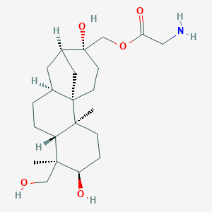 molecular formula C22H37NO5 B170111 [(1S,2S,5R,6R,7R,10S,12R,13R)-5,13-Dihydroxy-6-(hydroxymethyl)-2,6-dimethyl-13-tetracyclo[10.3.1.01,10.02,7]hexadecanyl]methyl 2-aminoacetate CAS No. 123252-56-2