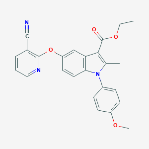 molecular formula C25H21N3O4 B170123 Ethyl 5-(3-cyanopyridin-2-yl)oxy-1-(4-methoxyphenyl)-2-methylindole-3-carboxylate CAS No. 134826-49-6