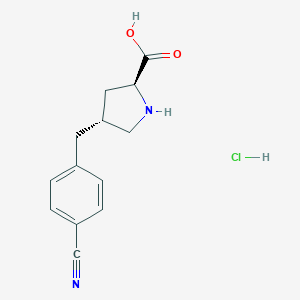 molecular formula C13H15ClN2O2 B170376 (2S,4R)-4-(4-Cyanobenzyl)pyrrolidine-2-carboxylic acid hydrochloride CAS No. 1266111-77-6