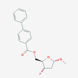molecular formula C19H19FO4 B170402 Methyl-2,3-dideoxy-3-fluoro-5-O-(4-phenylbenzoyl)-alpha-D-erythro-pentofuranoside CAS No. 168786-98-9