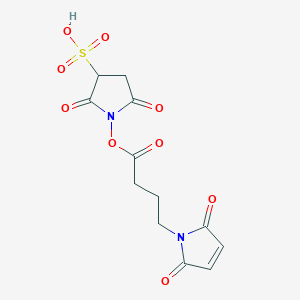 molecular formula C12H12N2O9S B170556 1-((4-(2,5-Dioxo-2,5-dihydro-1H-pyrrol-1-yl)butanoyl)oxy)-2,5-dioxopyrrolidine-3-sulfonic acid CAS No. 158018-81-6