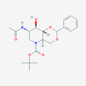 molecular formula C20H28N2O6 B171302 2-Acetamido-4,6-O-benzylidene-N-(tert-butoxycarbonyl)-1,2,5-trideoxy-1,5-imino-D-glucitol CAS No. 1221795-90-9