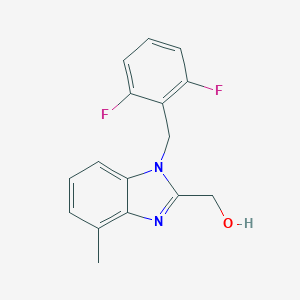 molecular formula C16H14F2N2O B171699 (1-((2,6-Difluorophenyl)methyl)-4-methylbenzimidazol-2-yl)methan-1-ol CAS No. 199594-81-5