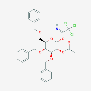 molecular formula C31H32Cl3NO7 B172445 [(2R,3R,4S,5R,6R)-4,5-Bis(phenylmethoxy)-6-(phenylmethoxymethyl)-2-(2,2,2-trichloroethanimidoyl)oxyoxan-3-yl] acetate CAS No. 108869-64-3