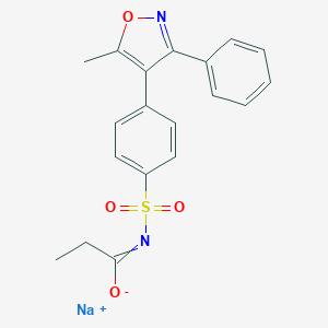 molecular formula C19H17N2NaO4S B173697 sodium;N-[4-(5-methyl-3-phenyl-1,2-oxazol-4-yl)phenyl]sulfonylpropanimidate CAS No. 197502-82-2