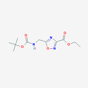 molecular formula C11H17N3O5 B174311 Ethyl 5-((tert-butoxycarbonylamino)methyl)-1,2,4-oxadiazole-3-carboxylate CAS No. 164029-34-9