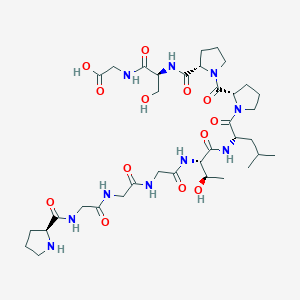 molecular formula C36H58N10O13 B174541 2-[[(2S)-3-Hydroxy-2-[[(2S)-1-[(2S)-1-[(2S)-2-[[(2S,3R)-3-hydroxy-2-[[2-[[2-[[2-[[(2S)-pyrrolidine-2-carbonyl]amino]acetyl]amino]acetyl]amino]acetyl]amino]butanoyl]amino]-4-methylpentanoyl]pyrrolidine-2-carbonyl]pyrrolidine-2-carbonyl]amino]propanoyl]amino]acetic acid CAS No. 137353-73-2