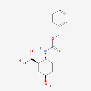 molecular formula C15H19NO5 B174550 (1R*,2R*,5R*)-2-Benzyloxycarbonylamino-5-hydroxy-cyclohexanecarboxylic acid CAS No. 1212138-76-5