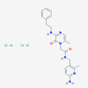 molecular formula C22H28Cl2N6O2 B174596 1(2H)-Pyrazineacetamide, N-((6-amino-2-methyl-3-pyridinyl)methyl)-6-methyl-2-oxo-3-((2-phenylethyl)amino)-, dihydrochloride CAS No. 199295-55-1