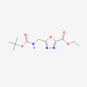 molecular formula C11H17N3O5 B174835 Ethyl 5-(tert-butyloxycarbonylaminomethyl)-[1,3,4]oxadiazole-2-carboxylate CAS No. 164029-51-0