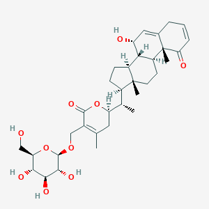 molecular formula C34H48O10 B175341 (22R)-7alpha,22-Dihydroxy-1-oxo-27-(beta-D-glucopyranosyloxy)ergosta-2,5,24-trien-26-oic acid delta-lactone CAS No. 133360-51-7