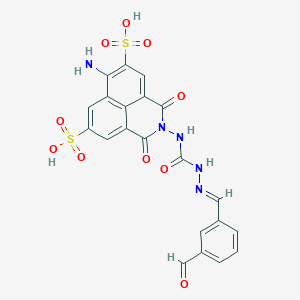 molecular formula C21H15N5O10S2 B175372 6-amino-2-[[(E)-(3-formylphenyl)methylideneamino]carbamoylamino]-1,3-dioxobenzo[de]isoquinoline-5,8-disulfonic acid CAS No. 131816-87-0