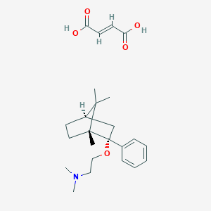 molecular formula C20H31NO.C4H4O4 B175647 Ethanamine, N,N-dimethyl-2-((1,7,7-trimethyl-2-phenylbicyclo(2.2.1)hept-2-yl)oxy)-, (1R-endo)-, (E)-2-butenedioate (1:1) CAS No. 120444-74-8