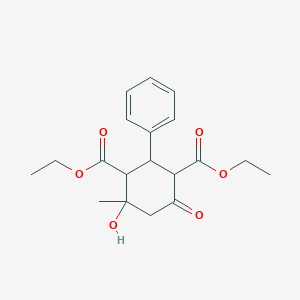 molecular formula C19H24O6 B175687 Diethyl 4-hydroxy-4-methyl-6-oxo-2-phenylcyclohexane-1,3-dicarboxylate CAS No. 17572-39-3