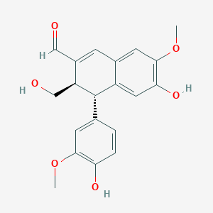 molecular formula C20H20O6 B175891 (3R,4S)-6-hydroxy-4-(4-hydroxy-3-methoxyphenyl)-3-(hydroxymethyl)-7-methoxy-3,4-dihydronaphthalene-2-carbaldehyde CAS No. 145918-59-8