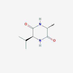 molecular formula C8H14N2O2 B176469 2,5-Piperazinedione, 3-methyl-6-(1-methylethyl)-, (3R,6S)- CAS No. 15136-27-3