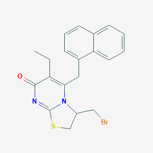molecular formula C20H19BrN2OS B176642 7H-Thiazolo(3,2-a)pyrimidin-7-one, 3-(bromomethyl)-6-ethyl-2,3-dihydro-5-(1-naphthalenylmethyl)- CAS No. 199852-50-1