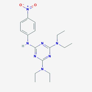 molecular formula C17H25N7O2 B177043 N,N,N',N'-Tetraethyl-N''-(4-nitro-phenyl)-[1,3,5]triazine-2,4,6-triamine CAS No. 326914-05-0