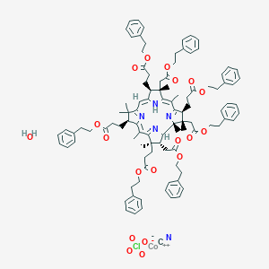 Cobalt(2+);2-phenylethyl 3-[(1R,2S,3S,5Z,7S,8S,9Z,13S,14Z,17R,18R)-1,2,5,7,12,12,15,17-octamethyl-2,7,18-tris[2-oxo-2-(2-phenylethoxy)ethyl]-3,13,17-tris[3-oxo-3-(2-phenylethoxy)propyl]-3,8,13,18,19,22-hexahydrocorrin-8-yl]propanoate;cyanide;perchlorate;hydrate