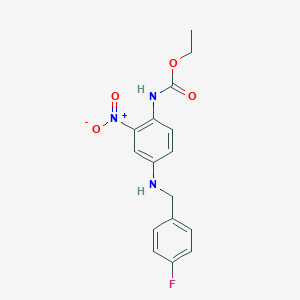 molecular formula C16H16FN3O4 B178015 Ethyl (4-((4-fluorobenzyl)amino)-2-nitrophenyl)carbamate CAS No. 150812-23-0