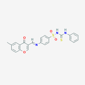 molecular formula C24H19N3O4S2 B178245 1-[4-[(6-Methyl-4-oxochromen-3-yl)methylideneamino]phenyl]sulfonyl-3-phenylthiourea CAS No. 198649-76-2