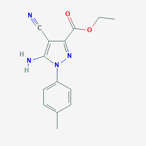 molecular formula C14H14N4O2 B178741 Ethyl 5-amino-4-cyano-1-(p-tolyl)-1H-pyrazole-3-carboxylate CAS No. 152992-58-0