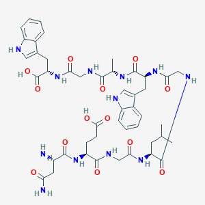 molecular formula C46H60N12O13 B180131 (4S)-5-[[2-[[(2S)-1-[[2-[[(2S)-1-[[(2S)-1-[[2-[[(1S)-1-carboxy-2-(1H-indol-3-yl)ethyl]amino]-2-oxoethyl]amino]-1-oxopropan-2-yl]amino]-3-(1H-indol-3-yl)-1-oxopropan-2-yl]amino]-2-oxoethyl]amino]-4-methyl-1-oxopentan-2-yl]amino]-2-oxoethyl]amino]-4-[[(2S)-2,4-diamino-4-oxobutanoyl]amino]-5-oxopentanoic acid CAS No. 171926-86-6