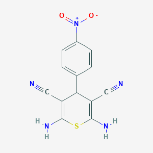 molecular formula C13H9N5O2S B180189 2,6-diamino-4-(4-nitrophenyl)-4H-thiopyran-3,5-dicarbonitrile CAS No. 127118-57-4