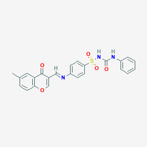 molecular formula C24H19N3O5S B180381 1-[4-[(6-Methyl-4-oxochromen-3-yl)methylideneamino]phenyl]sulfonyl-3-phenylurea CAS No. 198649-72-8