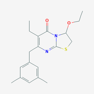 5H-Thiazolo(3,2-a)pyrimidin-5-one, 7-((3,5-dimethylphenyl)methyl)-3-ethoxy-6-ethyl-2,3-dihydro-