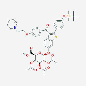 B018088 methyl (2S,3S,4S,5R,6S)-3,4,5-triacetyloxy-6-[[2-[4-[tert-butyl(dimethyl)silyl]oxyphenyl]-3-[4-(2-piperidin-1-ylethoxy)benzoyl]-1-benzothiophen-6-yl]oxy]oxane-2-carboxylate CAS No. 174264-49-4