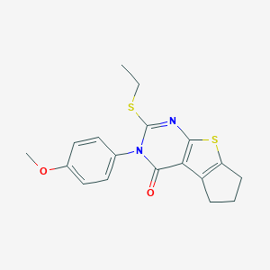 molecular formula C18H18N2O2S2 B180883 2-(ethylsulfanyl)-3-(4-methoxyphenyl)-3,5,6,7-tetrahydro-4H-cyclopenta[4,5]thieno[2,3-d]pyrimidin-4-one CAS No. 5915-00-4