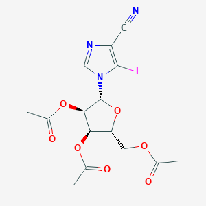 molecular formula C₁₅H₁₆IN₃O₇ B018121 [(2R,3R,4R,5R)-3,4-Diacetyloxy-5-(4-cyano-5-iodoimidazol-1-yl)oxolan-2-yl]methyl acetate CAS No. 59354-00-6
